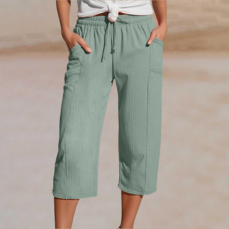 🌞Summer Hot Sale-60% Off!!🌿Women's Solid-Color Pleated Cotton-Linen Cropped Pants