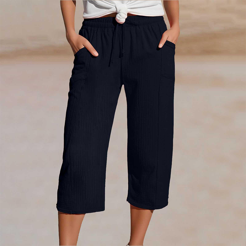 🌞Summer Hot Sale-60% Off!!🌿Women's Solid-Color Pleated Cotton-Linen Cropped Pants