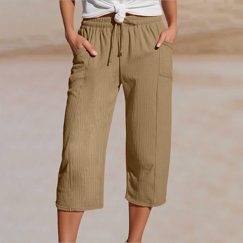 🌞Summer Hot Sale-60% Off!!🌿Women's Solid-Color Pleated Cotton-Linen Cropped Pants
