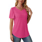 Women's Crew Neck Pintuck Detail Puff Sleeve Tunic Top