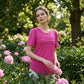 Women's Crew Neck Pintuck Detail Puff Sleeve Tunic Top