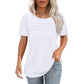 Women's Crew Neck Pintuck Detail Puff Sleeve Tunic Top