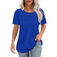Women's Crew Neck Pintuck Detail Puff Sleeve Tunic Top