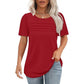 Women's Crew Neck Pintuck Detail Puff Sleeve Tunic Top