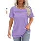 Women's Crew Neck Pintuck Detail Puff Sleeve Tunic Top