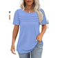 Women's Crew Neck Pintuck Detail Puff Sleeve Tunic Top