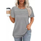Women's Crew Neck Pintuck Detail Puff Sleeve Tunic Top