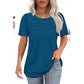 Women's Crew Neck Pintuck Detail Puff Sleeve Tunic Top