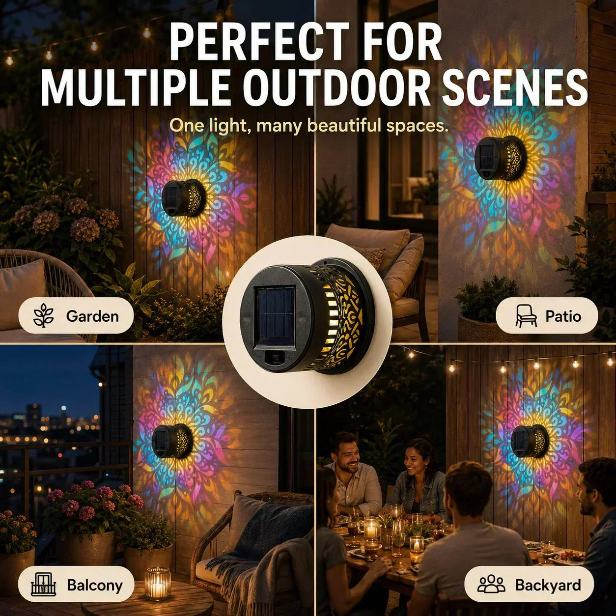 🌞 50% OFF NOW! 🌀 Solar Mandala Light – Stunning Pattern Projection, 2-in-1 Floor & Wall Design & IP65 Waterproof Auto On/Off