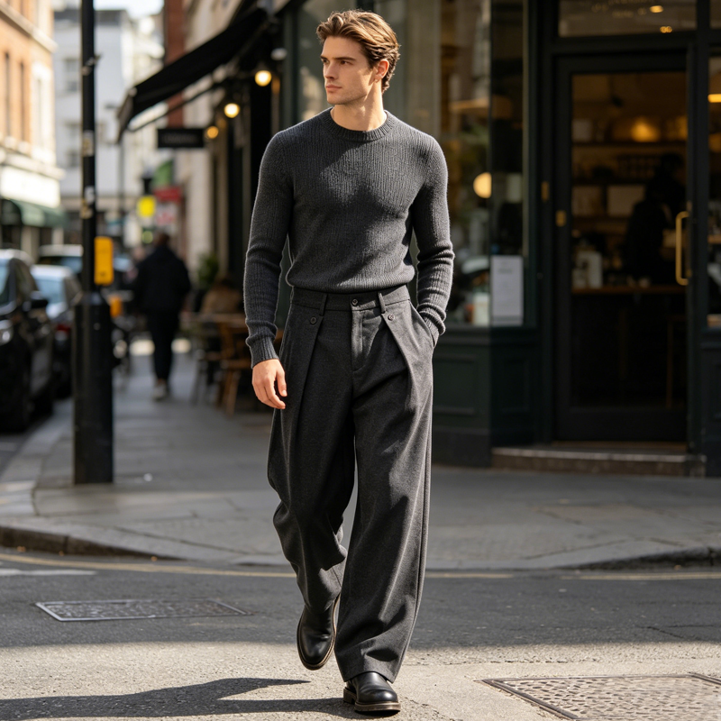 Men’s Loose Fit Straight-Leg Suit Trousers