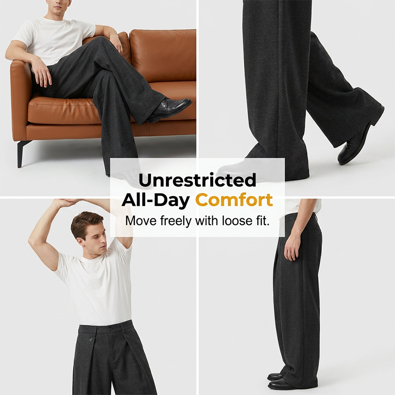 Men’s Loose Fit Straight-Leg Suit Trousers