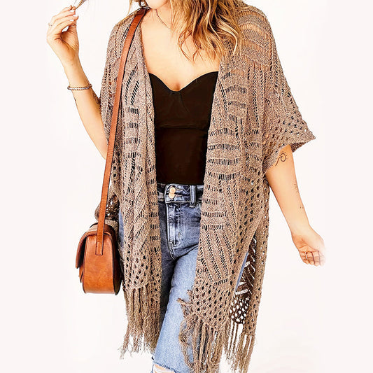 🌊 50% OFF NOW!✨ Women's Open-Front Knit Cover-Up with Tassel Fringe – Bohemian & Lightweight – Beach Essential 🌴