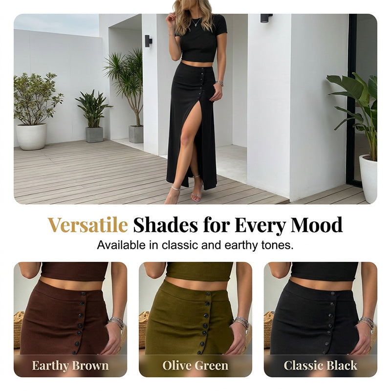 Women's Short Sleeve Top and Slit Midi Skirt Set