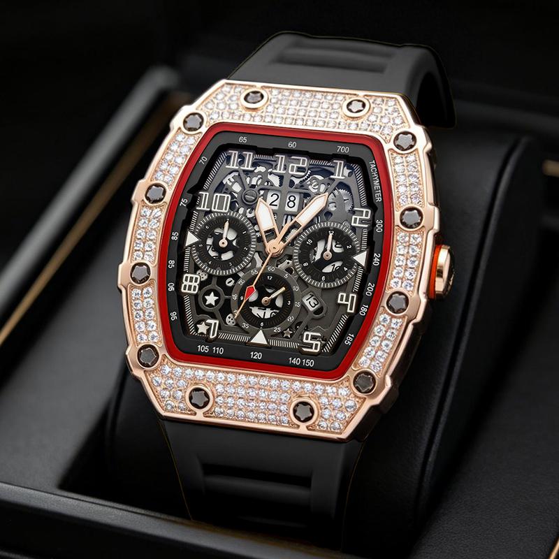 ⏳Limited-time 50% off⏰Men's Luxury barrel-shaped watch Rhinestone Embellished Watch⌚