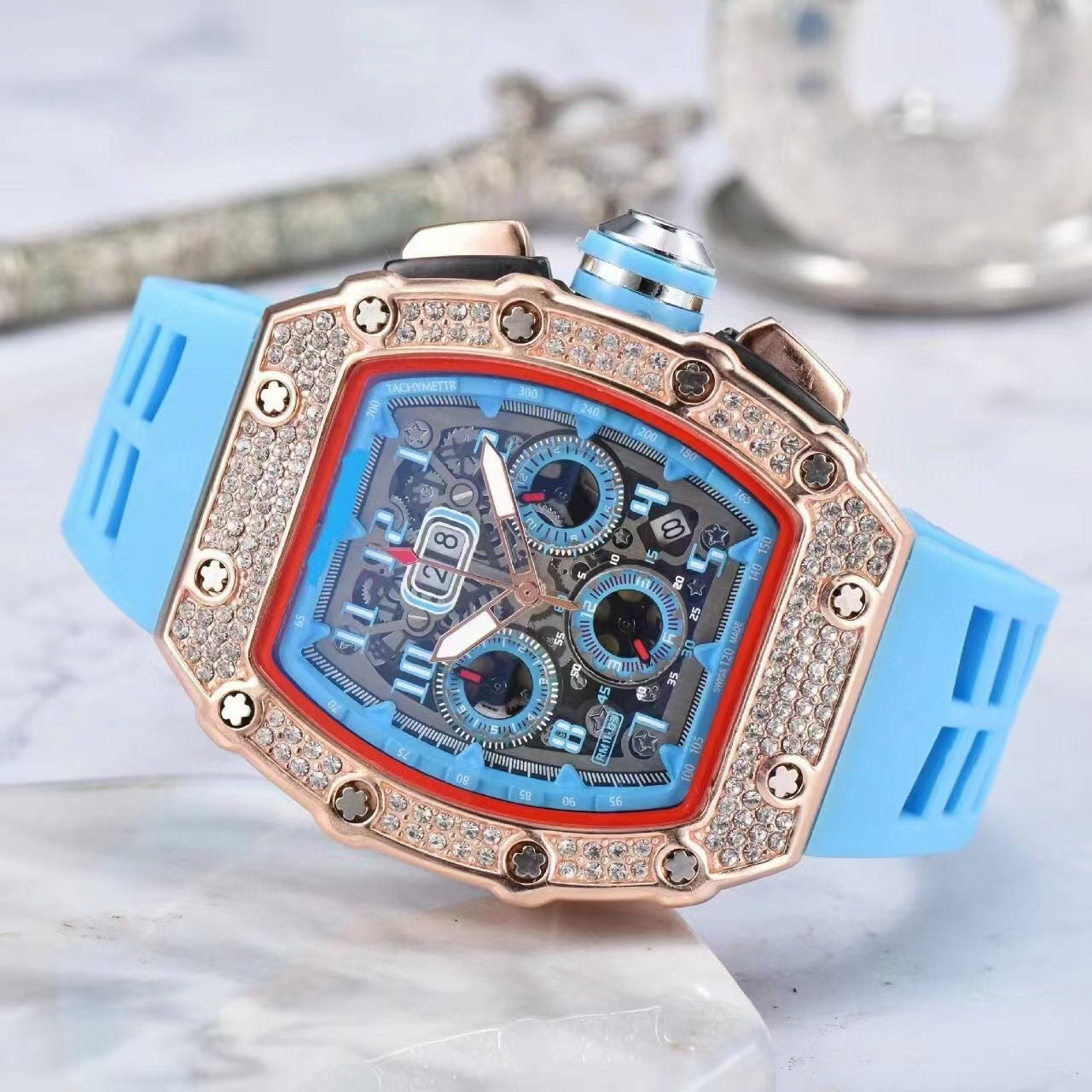 ⏳Limited-time 50% off⏰Men's Luxury barrel-shaped watch Rhinestone Embellished Watch⌚