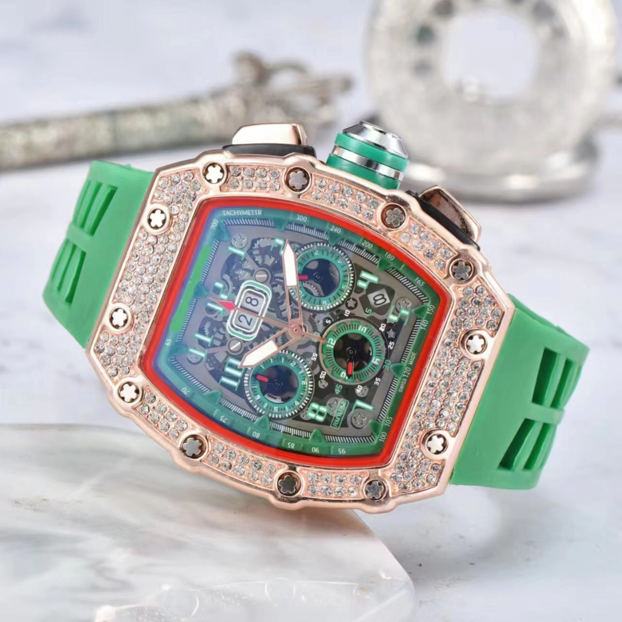 ⏳Limited-time 50% off⏰Men's Luxury barrel-shaped watch Rhinestone Embellished Watch⌚
