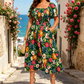 ⏰Summer Hot Sale 70% OFF💃Floral Smocked Square Neck Midi Dress with Pockets