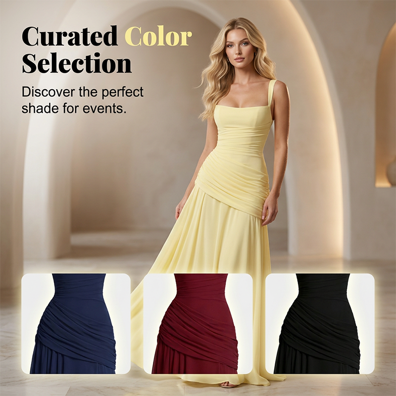 Women's Ruched Bodice Square Neck Maxi Dress
