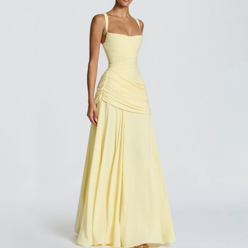 Women's Ruched Bodice Square Neck Maxi Dress