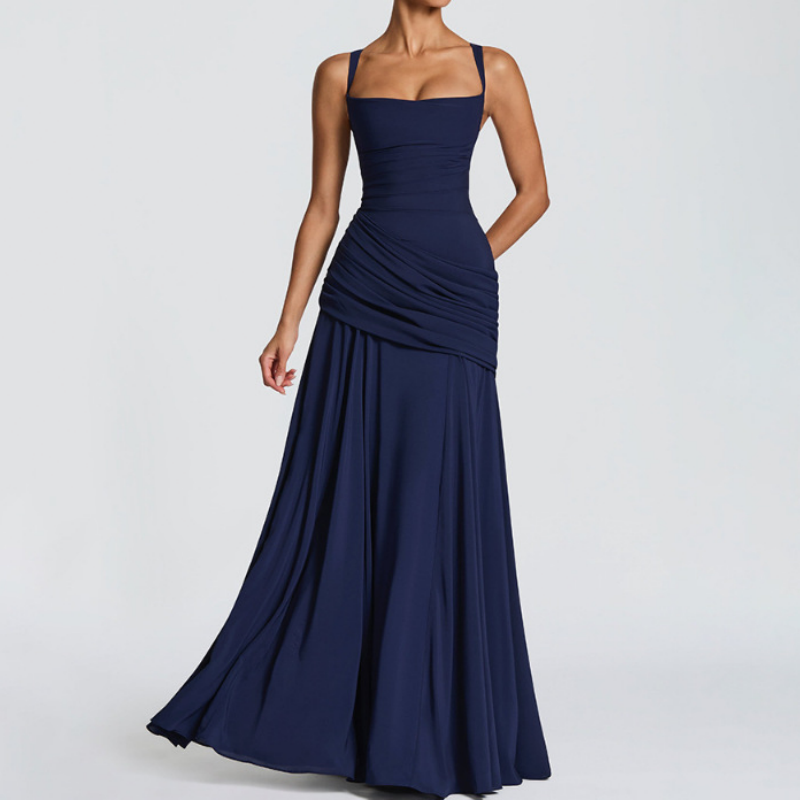 Women's Ruched Bodice Square Neck Maxi Dress