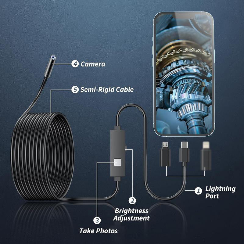 🏆LAST DAY SALE: ONLY ￡9.99!!🎁✨TechView™🇬🇧HD Endoscope Camera for iPhone & Android – 1920P Inspection Scope with 8 Adjustable LED Lights 🔍📱