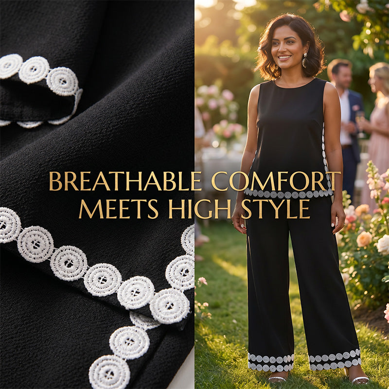 👗 50% OFF NOW! 🌸 Women's Sleeveless Top & Wide-Leg Pants Suit – Lace Trim, Flowy & 2-Piece Elegant Set – Perfect for Summer Days ☀️
