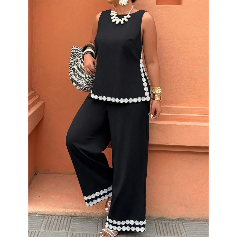 👗 50% OFF NOW! 🌸 Women's Sleeveless Top & Wide-Leg Pants Suit – Lace Trim, Flowy & 2-Piece Elegant Set – Perfect for Summer Days ☀️