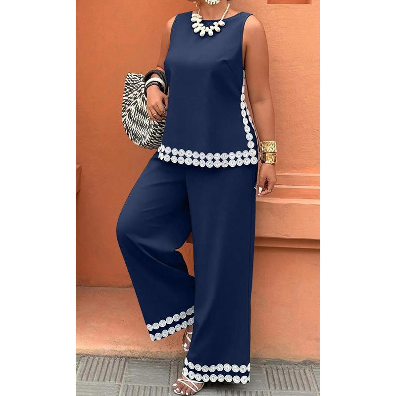 👗 50% OFF NOW! 🌸 Women's Sleeveless Top & Wide-Leg Pants Suit – Lace Trim, Flowy & 2-Piece Elegant Set – Perfect for Summer Days ☀️