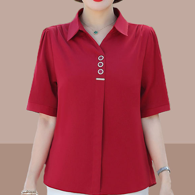 Women's Short Sleeve Solid Color Blouse