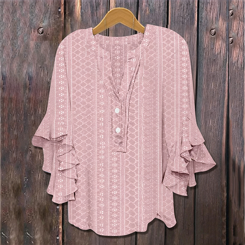 Elegant Ruffle Sleeve V-Neck Blouse