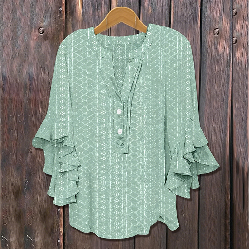 Elegant Ruffle Sleeve V-Neck Blouse