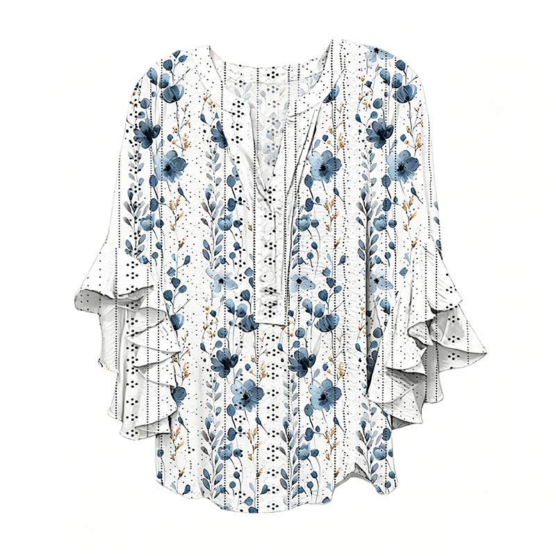Elegant Ruffle Sleeve V-Neck Blouse