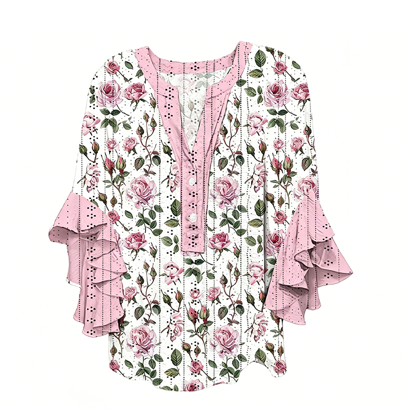 Elegant Ruffle Sleeve V-Neck Blouse