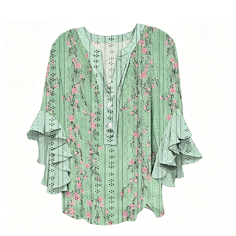Elegant Ruffle Sleeve V-Neck Blouse
