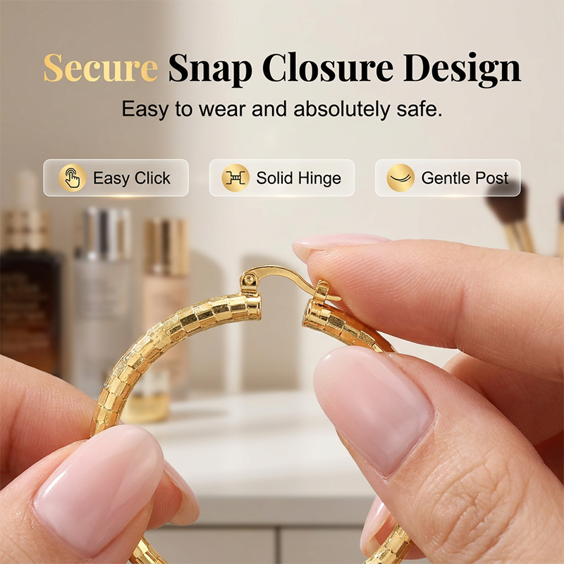 💫 LIMITED-TIME 50% OFF! 💥 Women's Minimalist Textured Hoop Earrings – Diamond-Cut, Snap Closure, Everyday Glow ✨