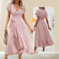 👗Women’s Summer Elegant V Neck Tie Waist Flowy Floral Dress– Flattering Summer Chic✨