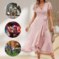 👗Women’s Summer Elegant V Neck Tie Waist Flowy Floral Dress– Flattering Summer Chic✨