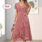 👗Women’s Summer Elegant V Neck Tie Waist Flowy Floral Dress– Flattering Summer Chic✨