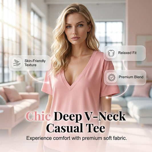 🌟LAST DAY SALE: 50% OFF !!🎁✨Women's Deep V-Neck Short Sleeve T-Shirt