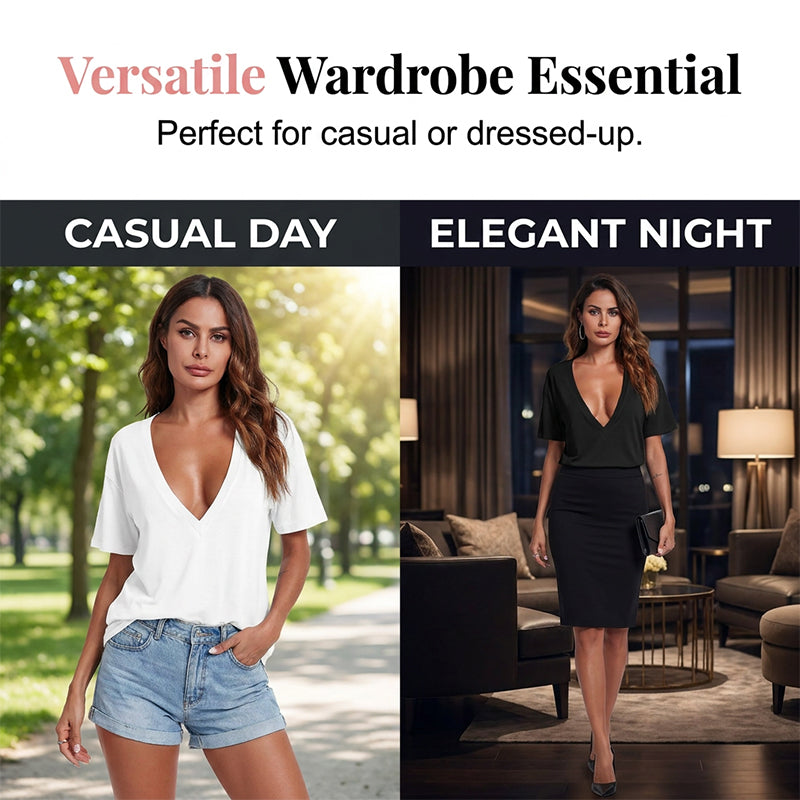🌟LAST DAY SALE: 50% OFF !!🎁✨Women's Deep V-Neck Short Sleeve T-Shirt