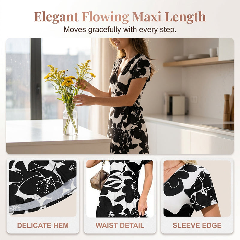 👗2026 Summer Hot Sale 49% OFF🌈 Women's V neck Ankle Length Floral Print Beach Long Flowy  Maxi Dress with Pockets🎀