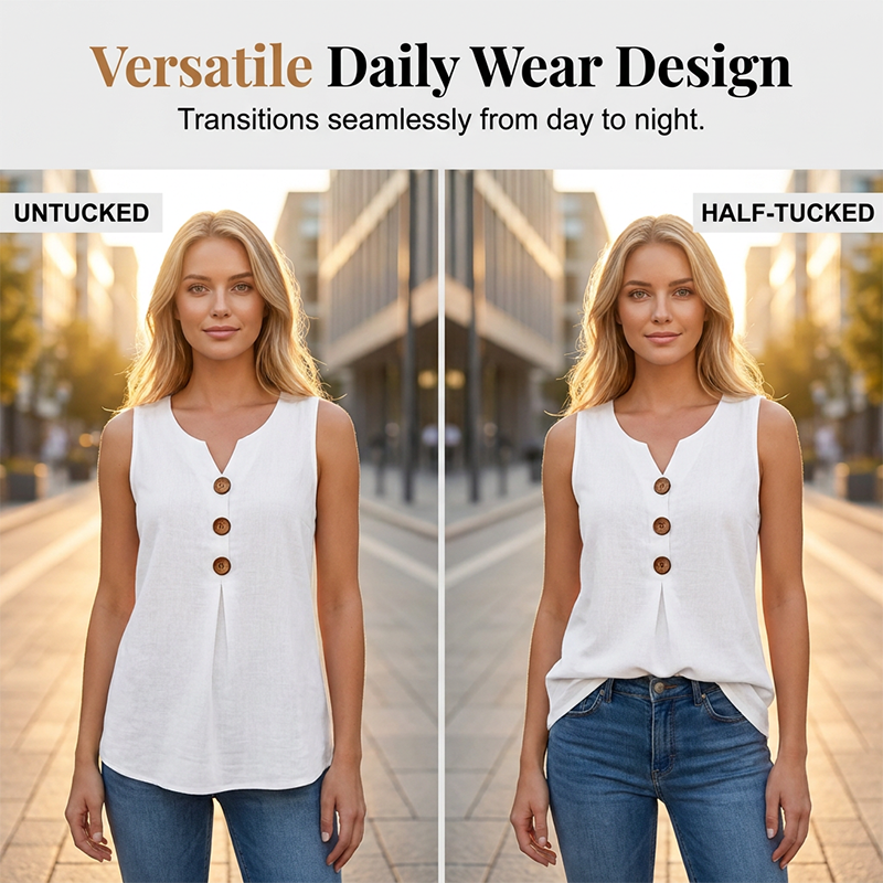 👚❄️Summer cool-down deal: just £12.99!!⚡50K+ SOLD!❄️Women's V-Neck Sleeveless Cotton Linen Vest