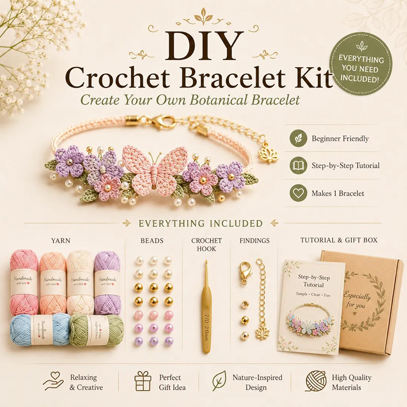 🧶 Nature‑inspired DIY crochet bracelet kit 🧘 Reduce stress while creating wearable art with your own hands.