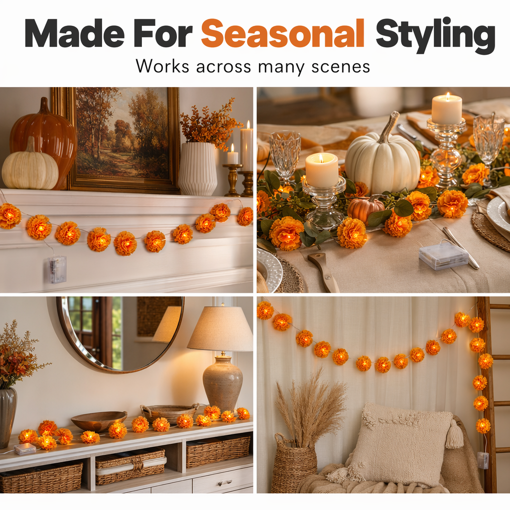 🌼 LIMITED-TIME 50% OFF! ✨ Artificial Marigold Flower LED String Light – Vivid Floral, Warm Glow, Season Decor 🎃