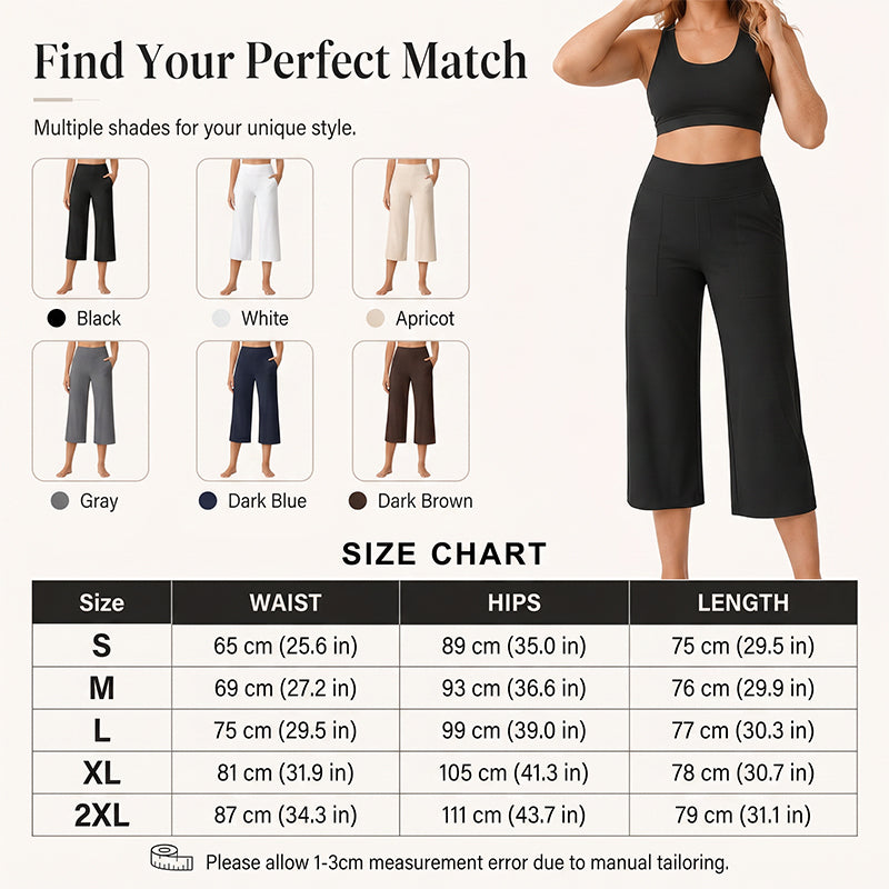 Women's High-Waisted Wide Leg Cropped Capri Pants Pocket Yoga Leggings
