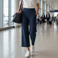 Women's High-Waisted Wide Leg Cropped Capri Pants Pocket Yoga Leggings