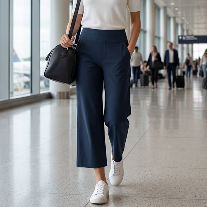 Women's High-Waisted Wide Leg Cropped Capri Pants Pocket Yoga Leggings
