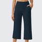 Women's High-Waisted Wide Leg Cropped Capri Pants Pocket Yoga Leggings