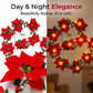😍 🎄 Poinsettia Flower String Lights – 2M Warm LED Garland with Red Flowers & Holly Leaves