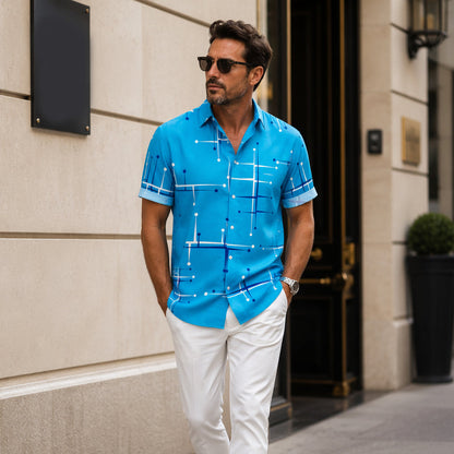 📢📢50% OFF !! ⏰ Men’s Geometric Print Relaxed-Fit Button-Down Shirt